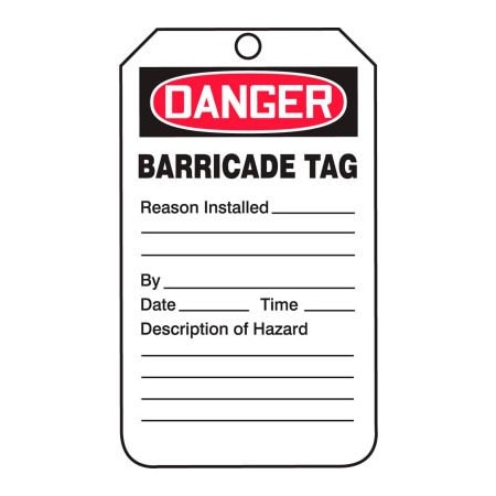 Accuform Accuform TAB104PTP Danger Barricade Tag, RP-Plastic, 25/Pack TAB104PTP